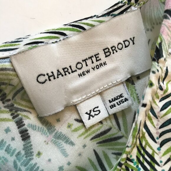 Charlotte Brody Blouse Top Shirt Womens XS Green White Silk Floral Crew Neck - Picture 5 of 10